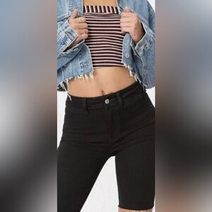 Free People Womens W 24 Black So Chic Biker Shorts Raw Edge Fringe Hems